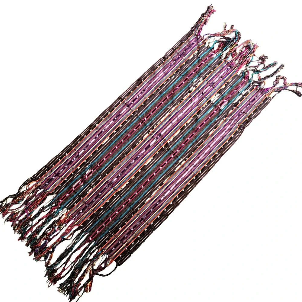 Handwoven Striped Textile Scarf Multi Color Fringed Table Runner‎ Wall Hanging